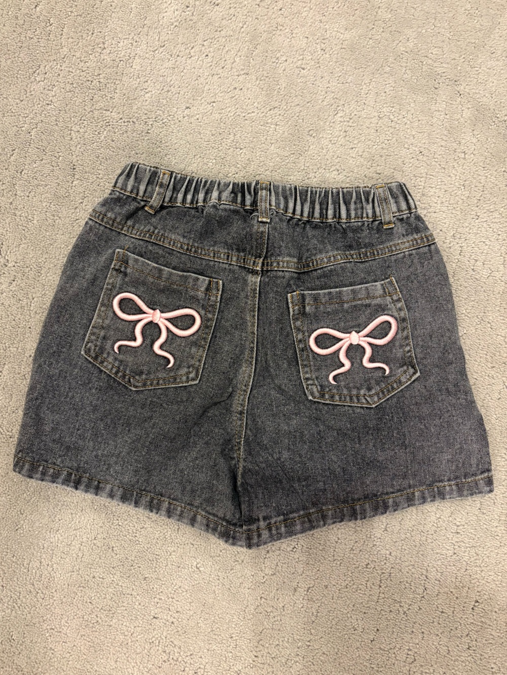 Girl’s Size 14 SHEIN Bow Embroidered Back Pocket Gray Denim Elastic Waist Shorts
